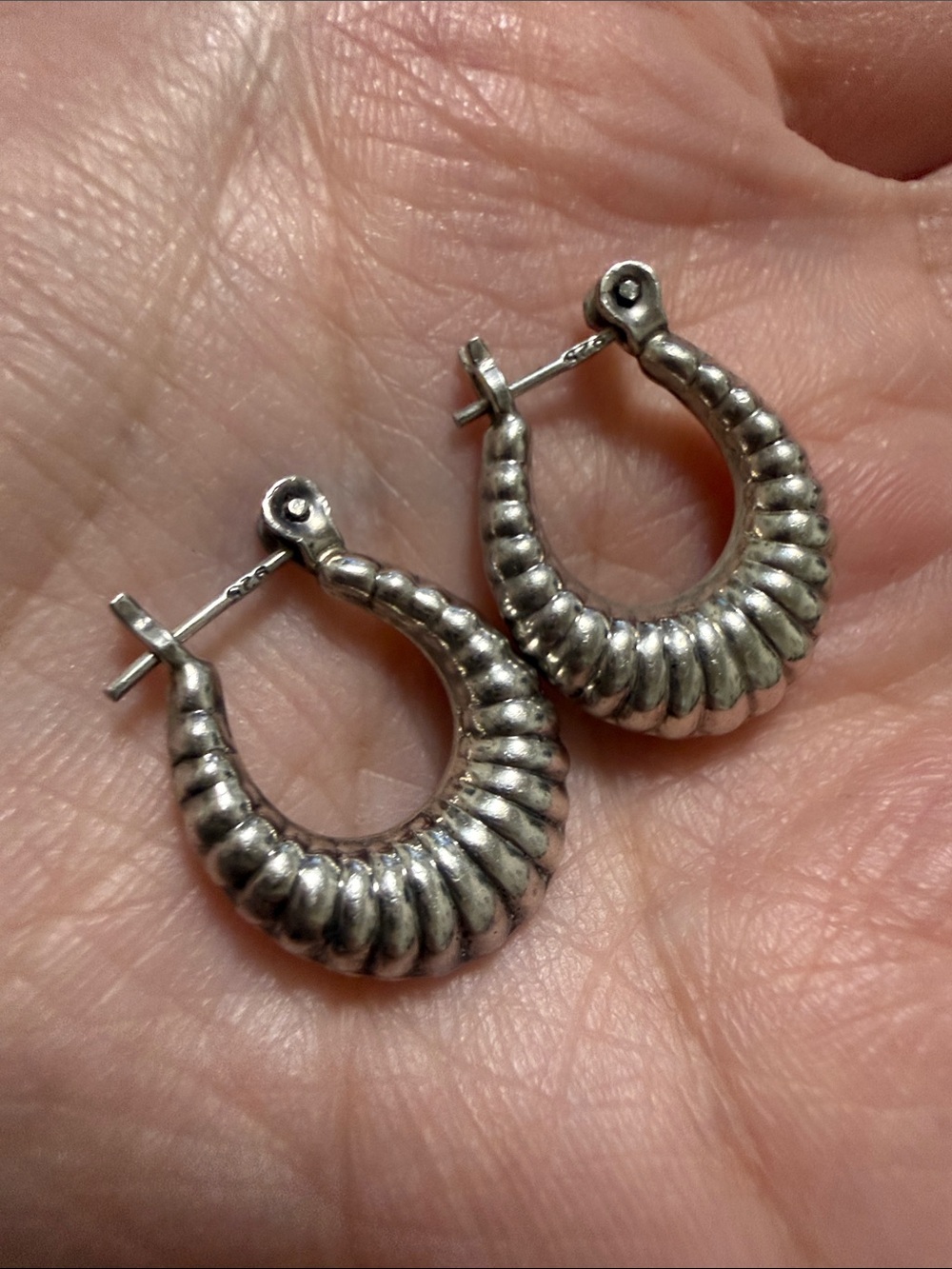 Sterling Silver 925 Textured Hoop Earrings